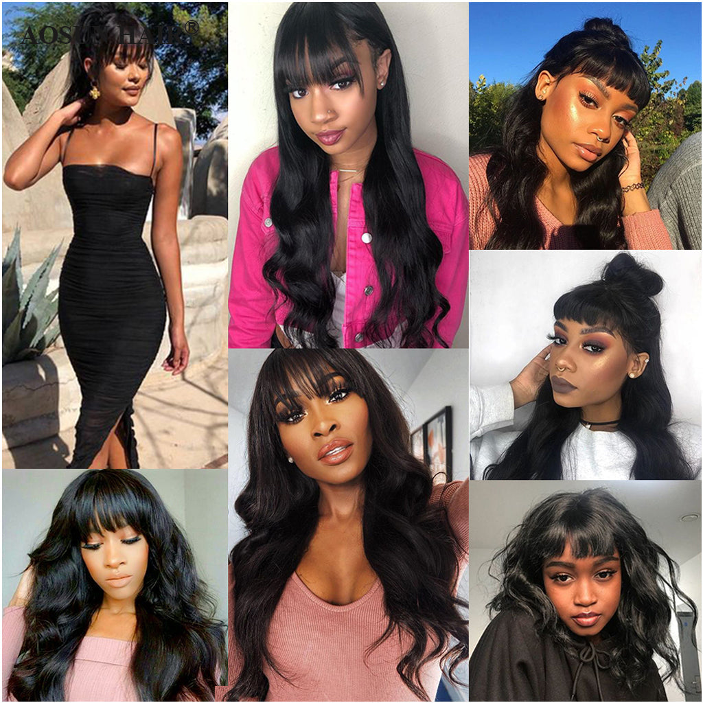 Body Wave 100% Human Hair Machine Made Wig With Bangs