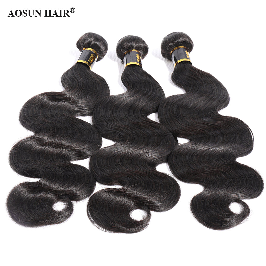 Aosun Human Hair Bundles With Closure 3 Bundles Body Wave Brazilian Hair With Swiss Lace Closure