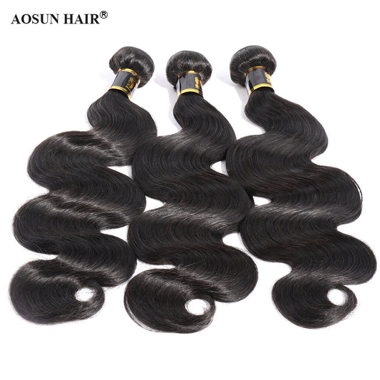 Aosun Human Hair Bundles With Closure 3 Bundles Body Wave Brazilian Hair With Swiss Lace Closure