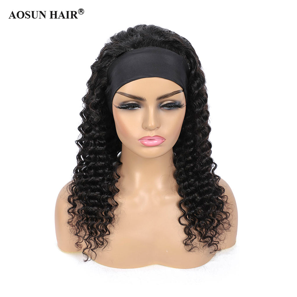 Brazilian Hair Deep Wave Headband Wig None Lace Glueless Human Hair Wigs