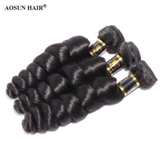 Aosun Brazilian Hair Loose Wave Bundles with Closure 100% Natural with Free Shipping