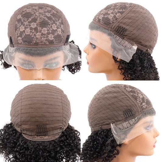 Lace Front Wig Kinky Curly Bob Wig ,Natural Black Color Human Hair Short Curly Wigs with Baby Hair