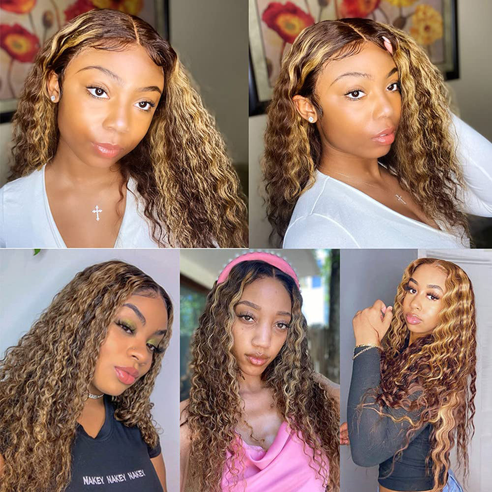 Loose Deep Highlight Human Hair Wigs Highlighted Lace Frontal