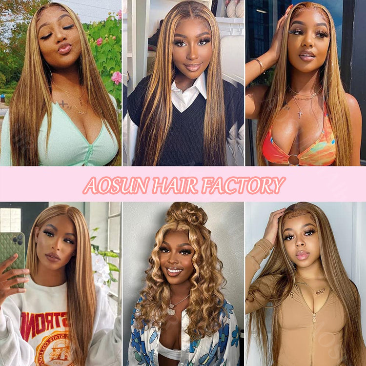 Hot Selling Highlight Brown Color Human Hair 13x4 Lace Front Wig | Aosun Hair