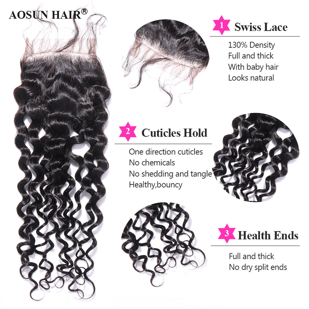 Aosun Hair Water Curly Bundles With Closure 100% Human Hair 3 Bundles Hair Free Shipping