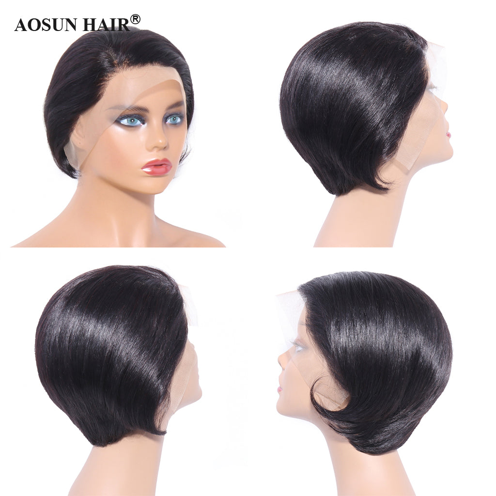 Aosun Straight Short Cut Lace Wig 130% 13x4 Front Lace Brazilian Human Hair Wigs