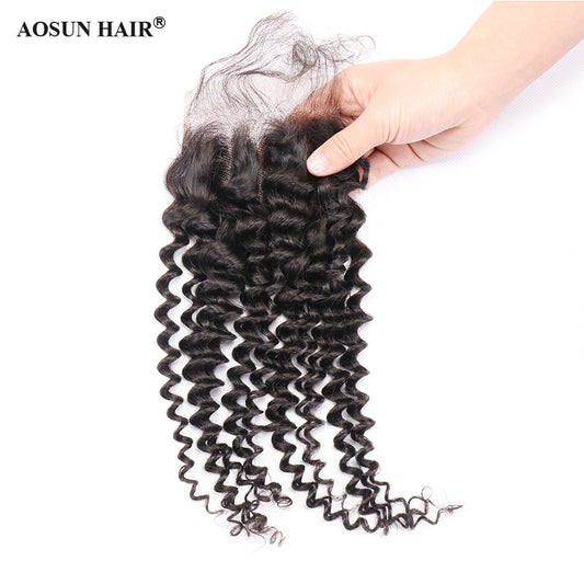 Brazilian Deep Curly Lace Closure 4*4 Free Part Human Hair Closure Free Shipping