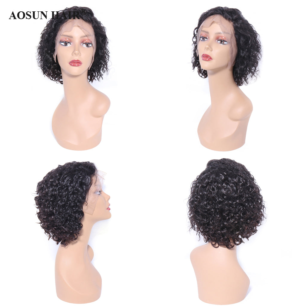 Aosun Pixie Cut Lace Wig Preplucked Short Human Hair Wigs Curly 13x4 Lace Glueless Wigs