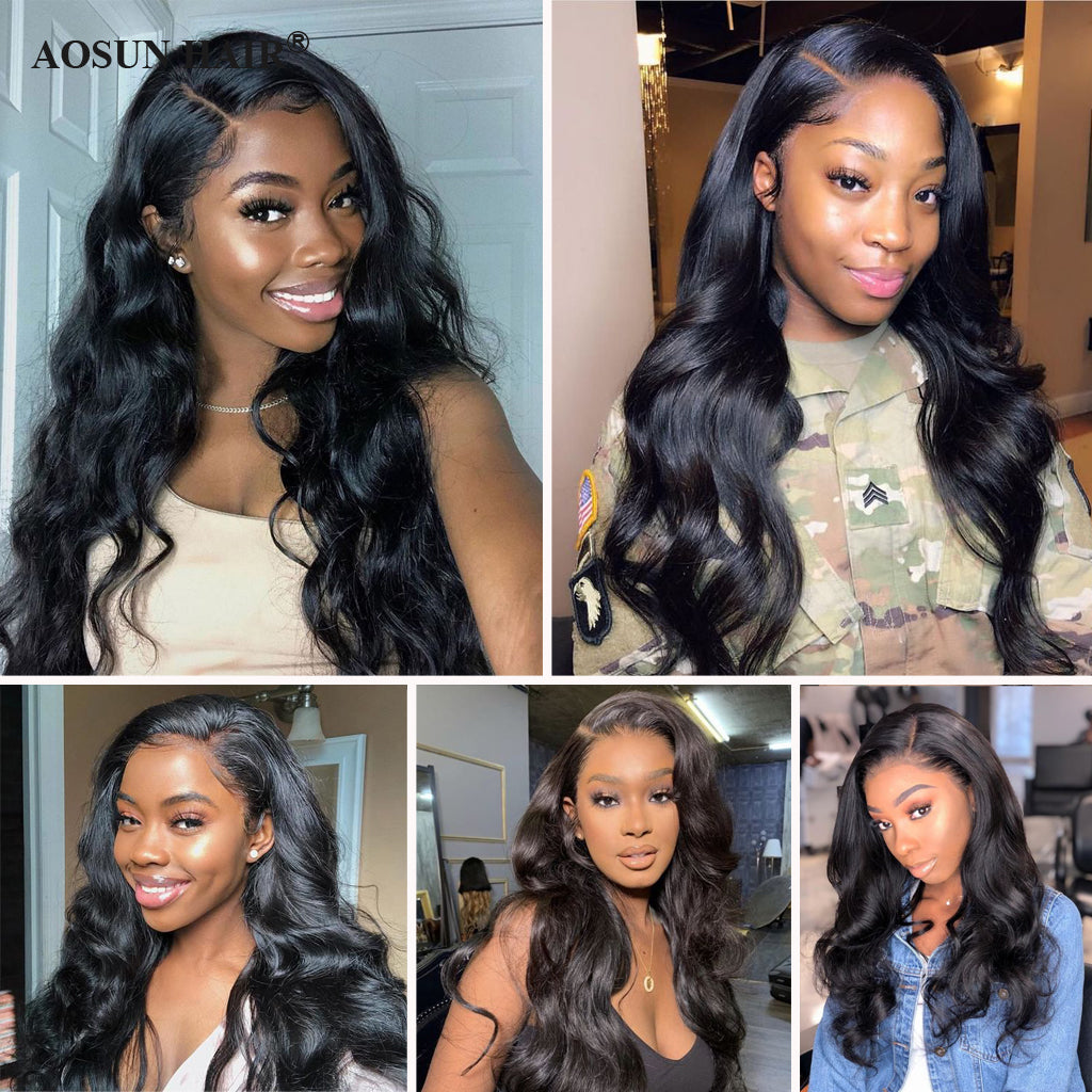 Aosun 180% Density 13x6 Lace Front Wig Brazilian Body Wave Human Hair Lace Wigs