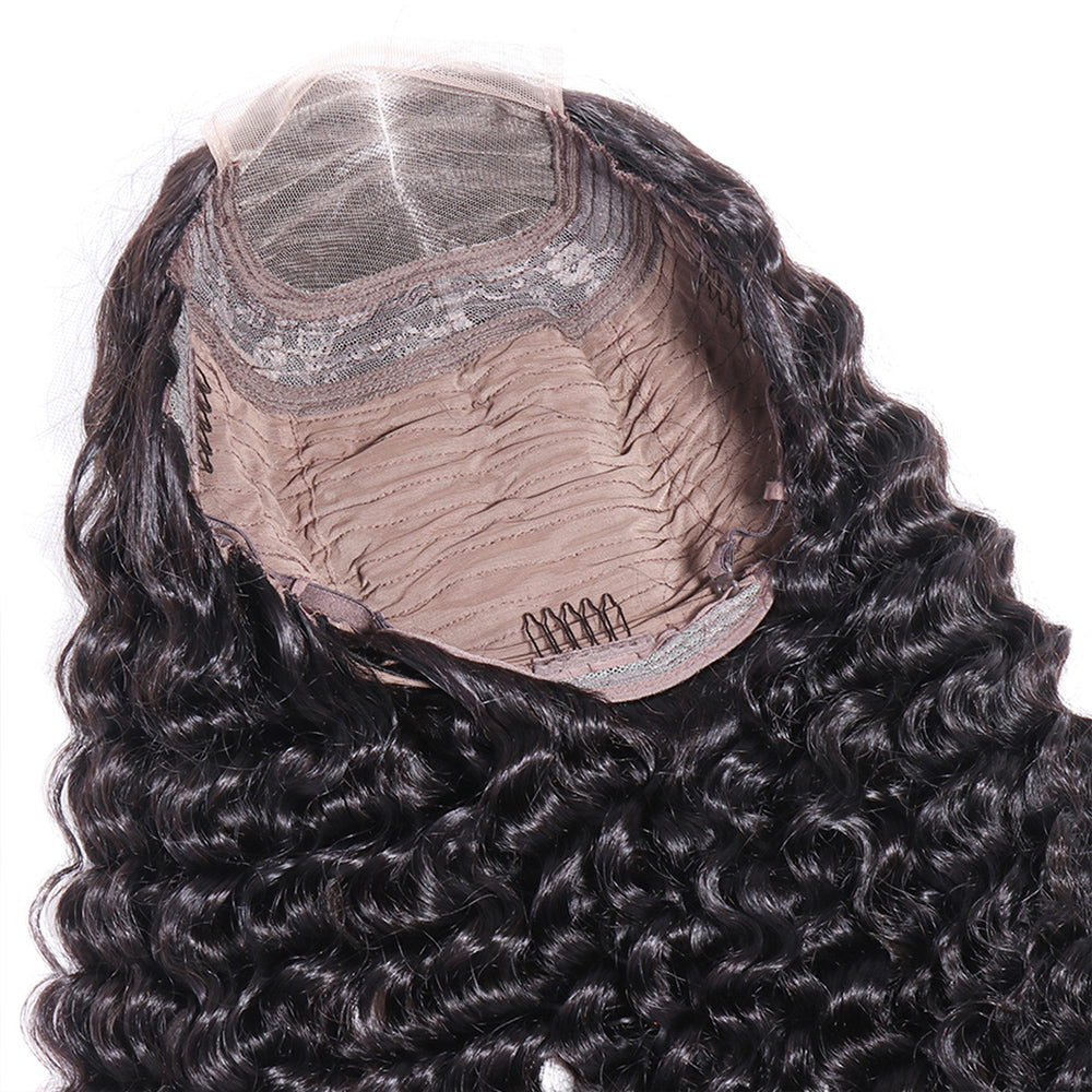 Deep Wave Lace Closure Human Hair Wigs 4x4 Pre Plucked Curly Wigs For Black Women