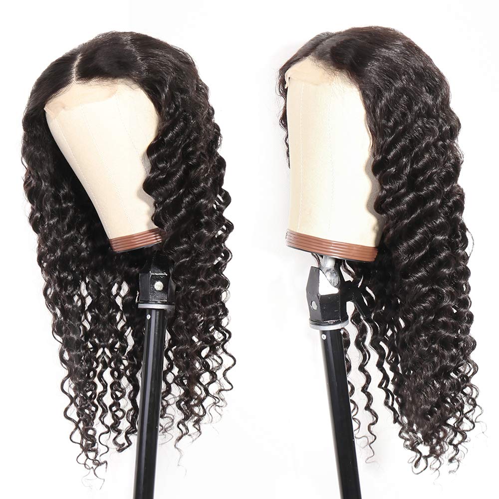 Deep Wave Lace Closure Human Hair Wigs 4x4 Pre Plucked Curly Wigs For Black Women