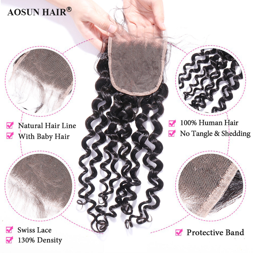 Aosun Hair Water Curly Bundles With Closure 100% Human Hair 3 Bundles Hair Free Shipping