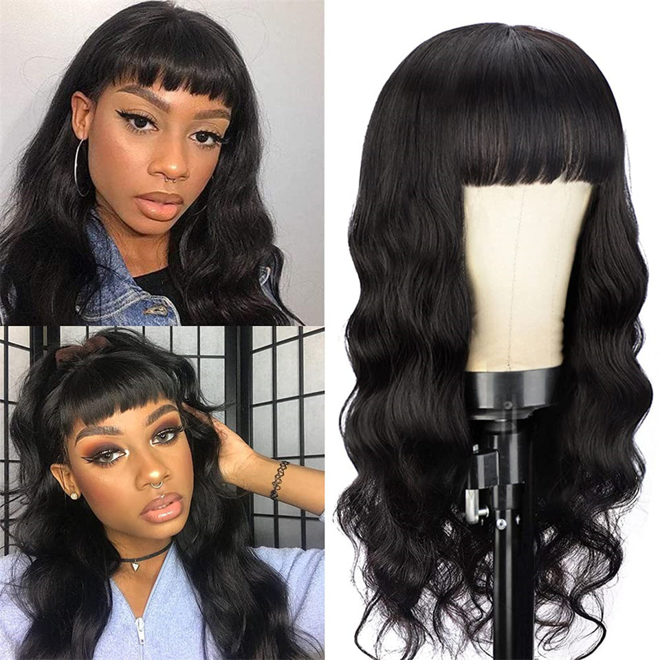 Body Wave 100% Human Hair Machine Made Wig With Bangs