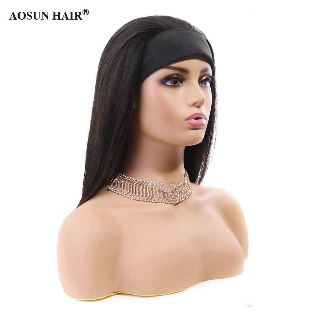 Brazilian Hair Straight Headband Wigs Glueless None Lace Machine Made Wig