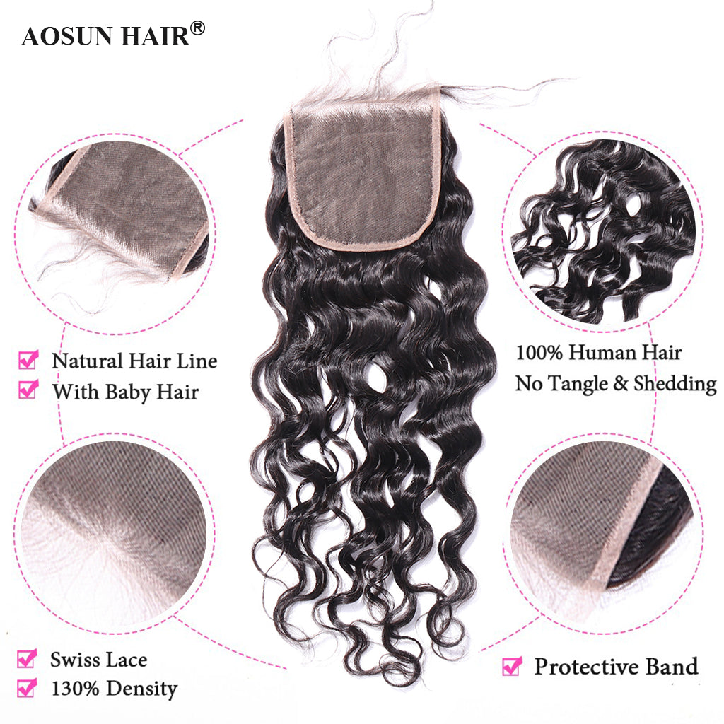 Aosun Brazilian Virgin Hair Bundles with Closure Loose Deep Wave Human Hair