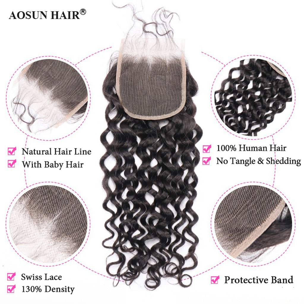 Aosun Italian Curly Human Hair Bundles with Closure Brazilian Virgin Hair Free Shipping