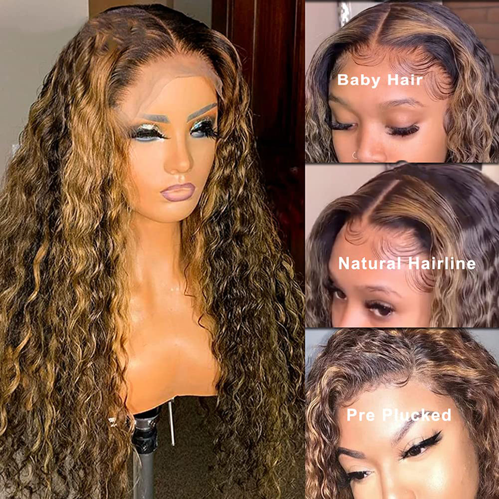 Loose Deep Highlight Human Hair Wigs Highlighted Lace Frontal