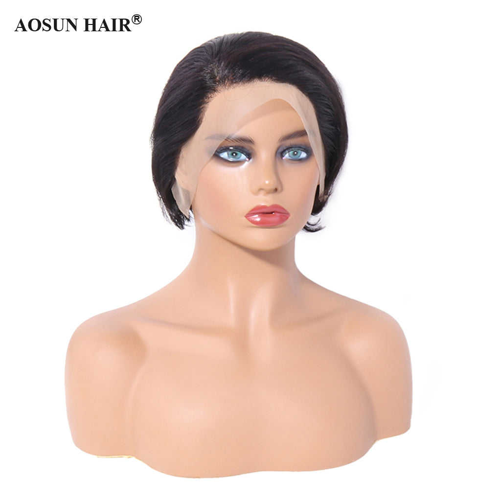 Aosun Straight Short Cut Lace Wig 130% 13x4 Front Lace Brazilian Human Hair Wigs