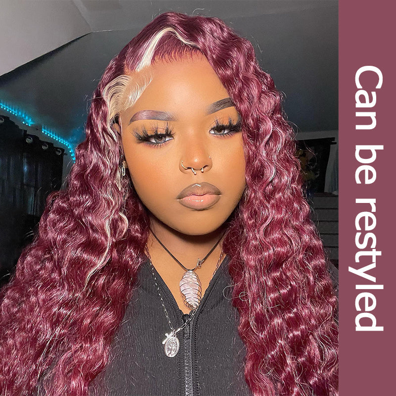 Burgundy Color & Blonde Skunk Stripe Color Wig 13*4 Lace Front Wig