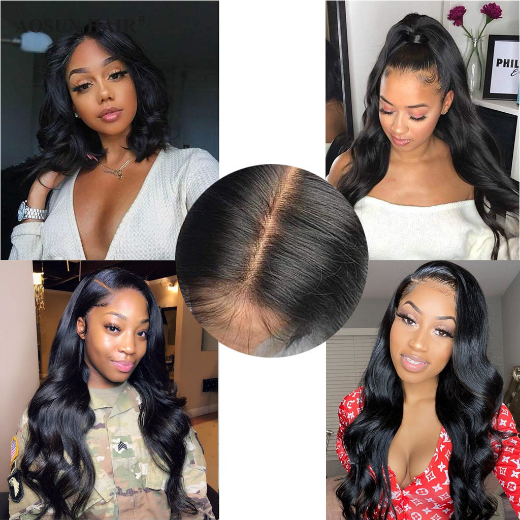 Aosun Body Wave 13x4 Lace Front Wig 180% Density Pre Plucked Human Hair Wigs