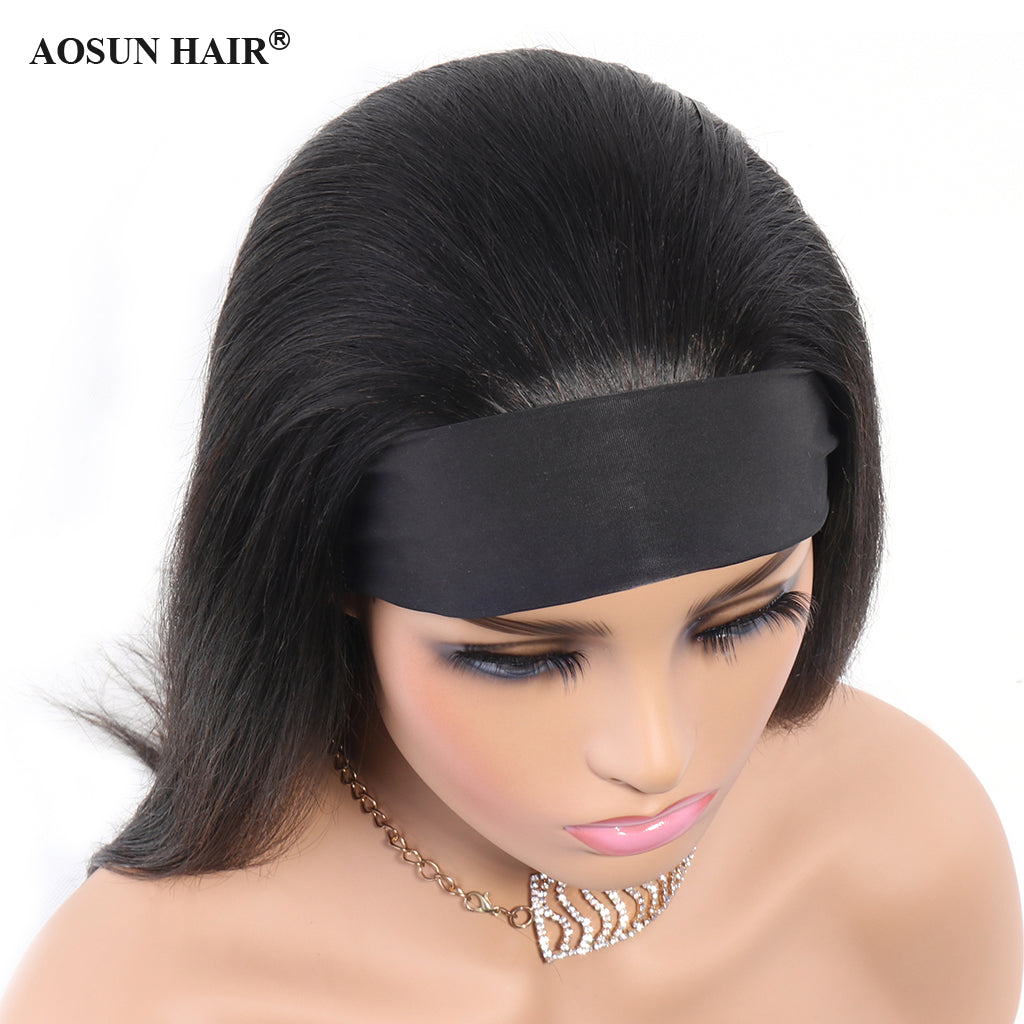 Brazilian Hair Straight Headband Wigs Glueless None Lace Machine Made Wig