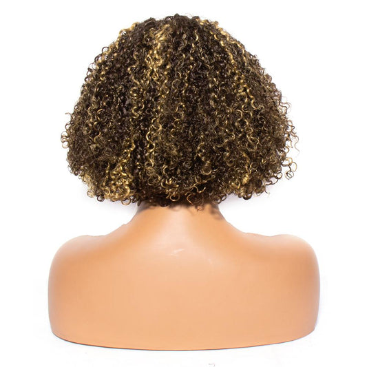 Kinky Curly T-Part Lace Bob Wig P4/27 Highlight Color Human Hair Wig