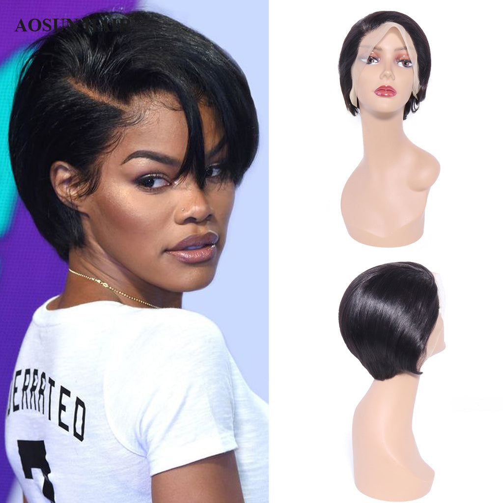 Aosun Straight Short Cut Lace Wig 130% 13x4 Front Lace Brazilian Human Hair Wigs