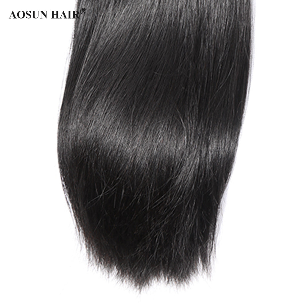 Aosun Straight Hair 3 Bundles With Closure Virgin Human Hair 4*4 Swiss Lace Brazilian Hair