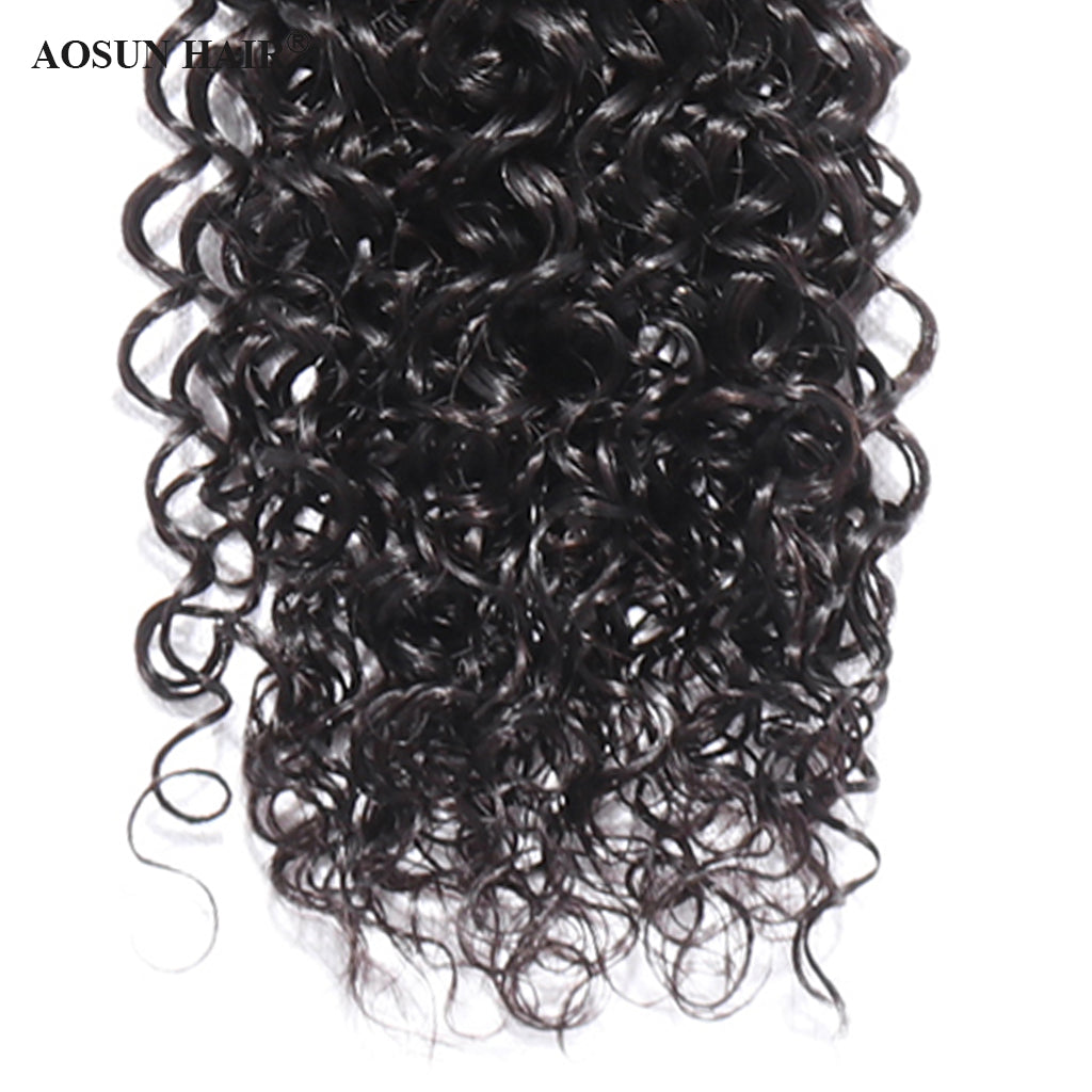 Aosun Italian Curly Human Hair Bundles with Closure Brazilian Virgin Hair Free Shipping