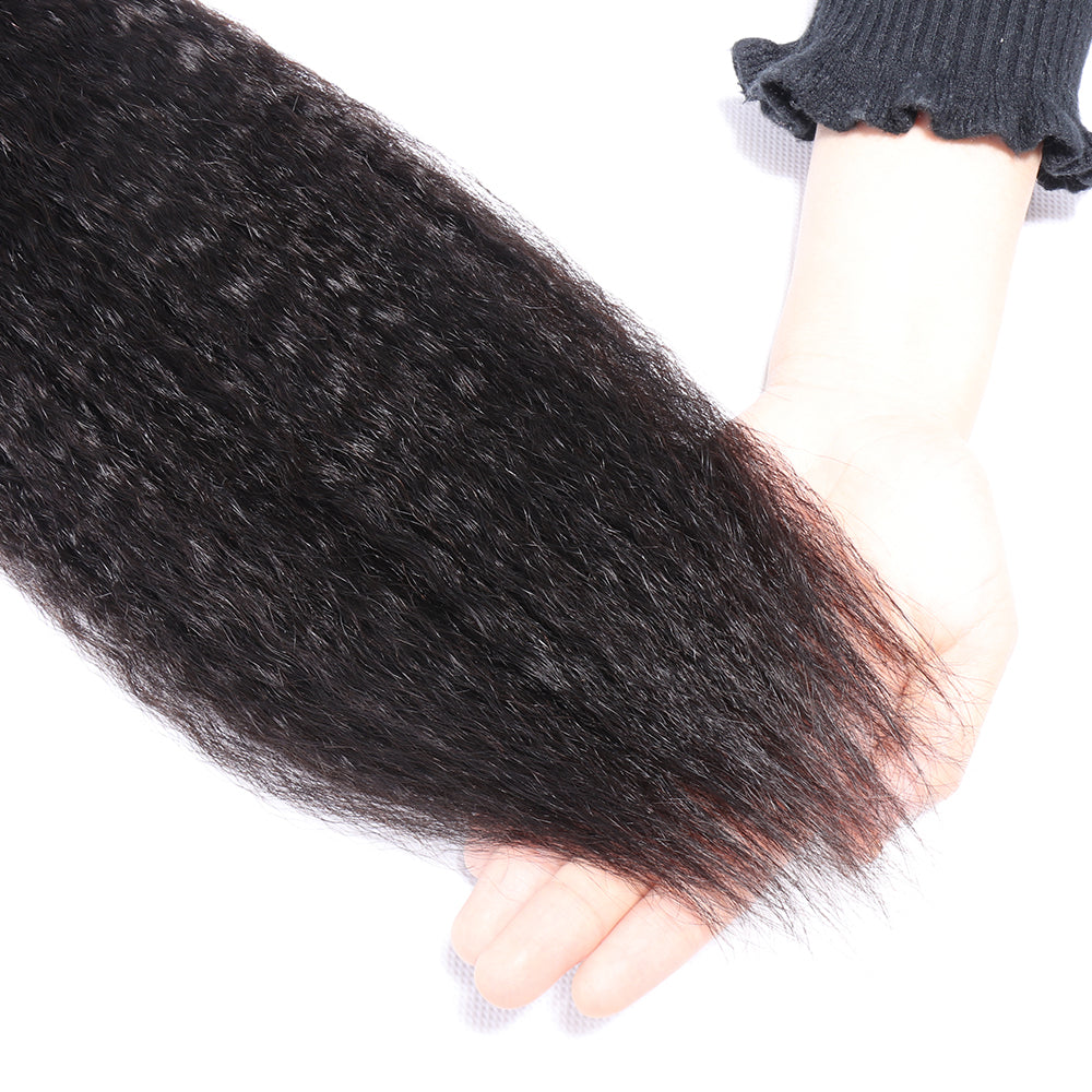 Unprocessed Brazilian Virgin Kinky Straight Human Hair 3 Bundles with 13x4 Lace Frontal Natural Black Color Hair Extension