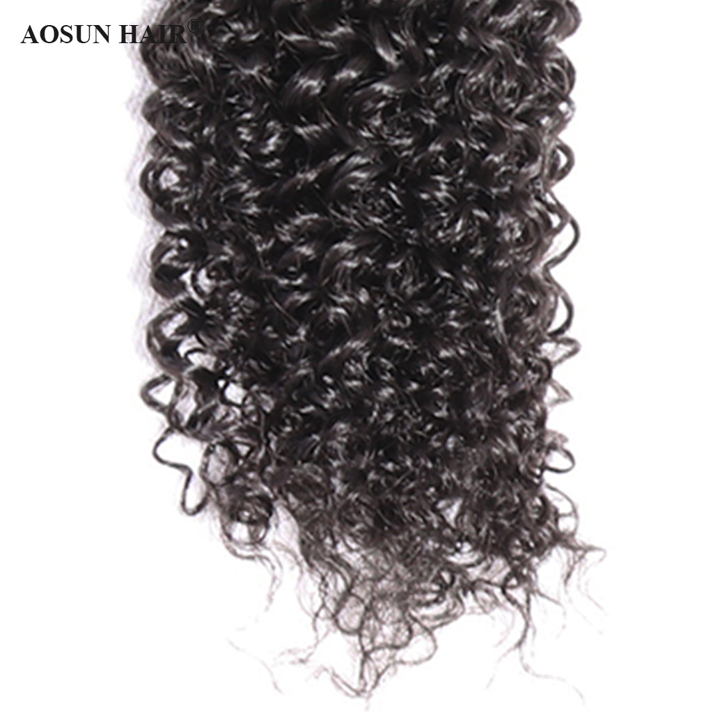 Aosun Hair Kinky Curly Bundles With Closure 3 Bundles Virgin Human Hair Free Shipping