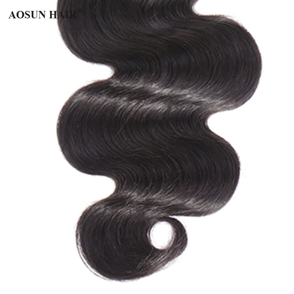 Aosun Human Hair Bundles With Closure 3 Bundles Body Wave Brazilian Hair With Swiss Lace Closure