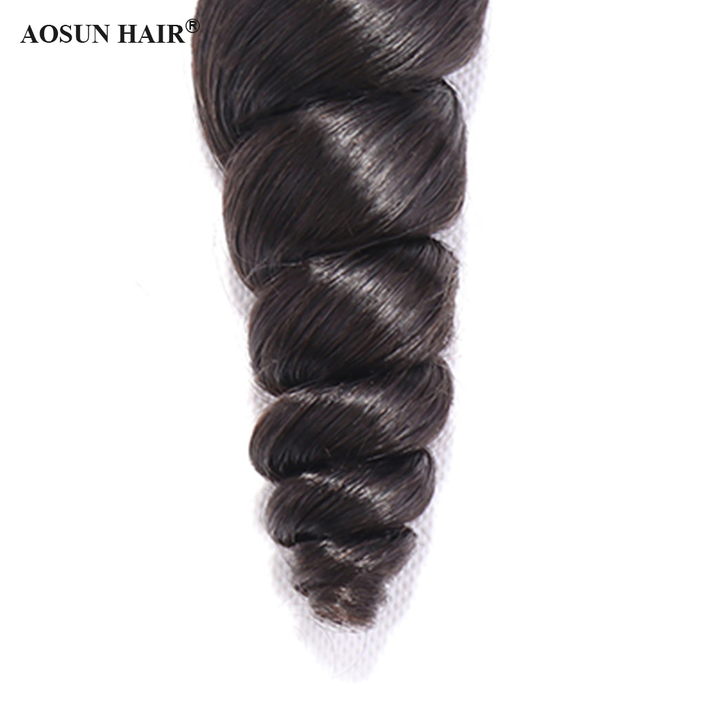 Aosun Brazilian Hair Loose Wave Bundles with Closure 100% Natural with Free Shipping