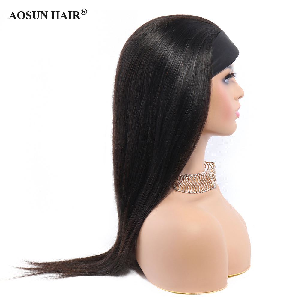 Brazilian Hair Straight Headband Wigs Glueless None Lace Machine Made Wig