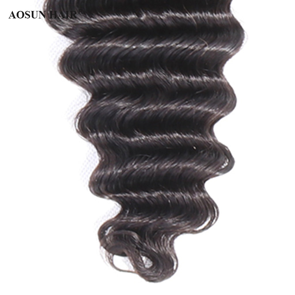 Aosun Brazilian Virgin Hair Bundles with Closure Loose Deep Wave Human Hair