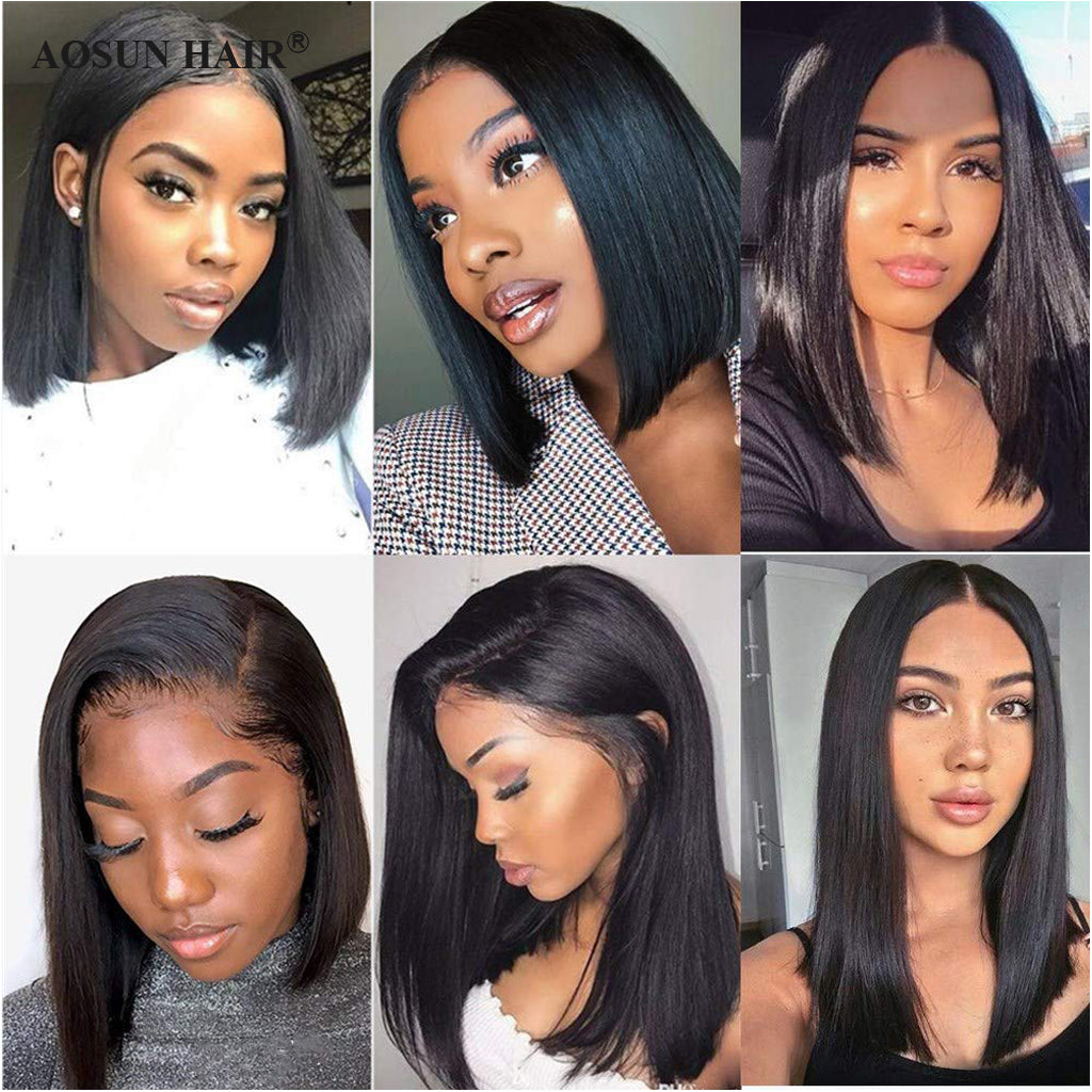 Aosun 13x6 Front Lace Straight Bob Wig Full Thick Brazilian Virgin Hair Wig