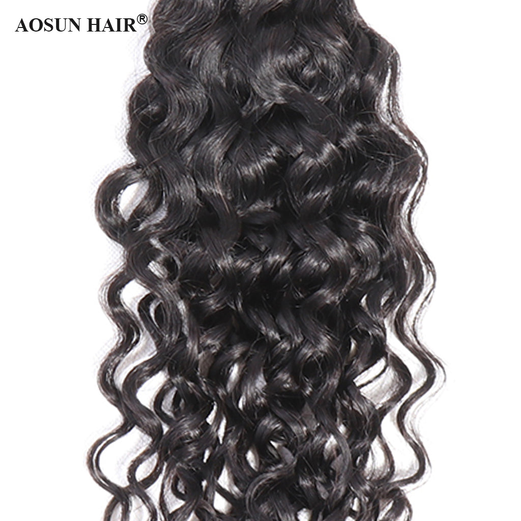 Aosun Hair Water Curly Bundles With Closure 100% Human Hair 3 Bundles Hair Free Shipping