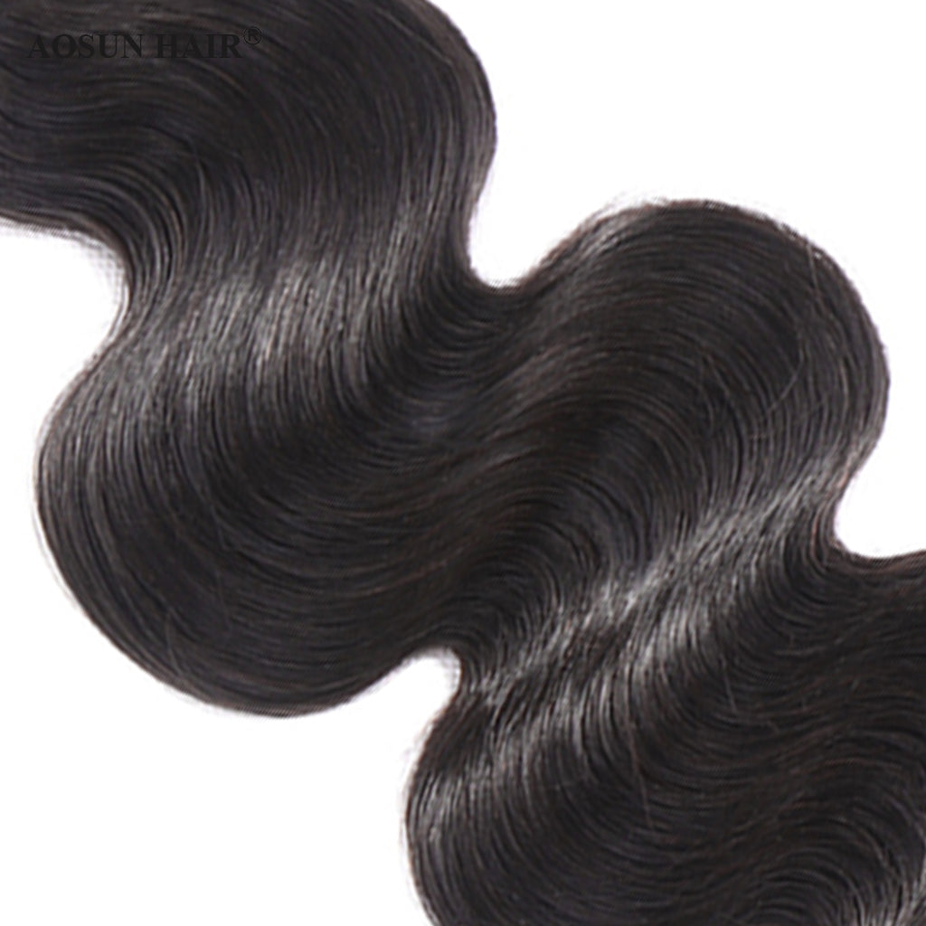 Aosun Human Hair Bundles With Closure 3 Bundles Body Wave Brazilian Hair With Swiss Lace Closure