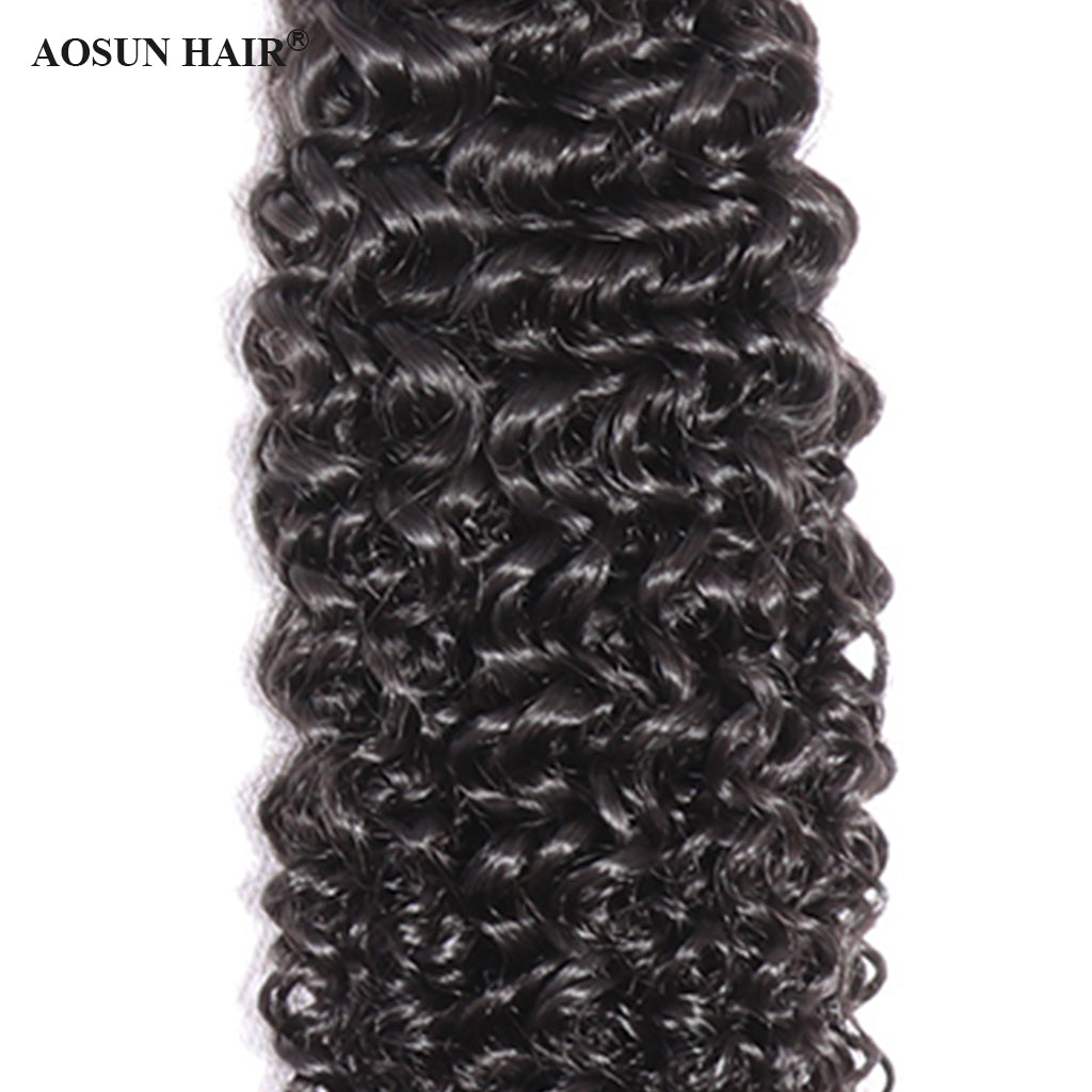 Aosun Hair Kinky Curly Bundles With Closure 3 Bundles Virgin Human Hair Free Shipping