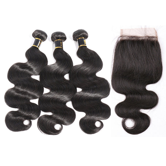 Aosun Human Hair Bundles With Closure 3 Bundles Body Wave Brazilian Hair With Swiss Lace Closure