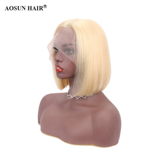 Blonde Silky Straight Bob Wig T-Part Lace Human Hair Wig