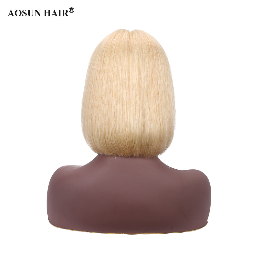 Blonde Silky Straight Bob Wig T-Part Lace Human Hair Wig