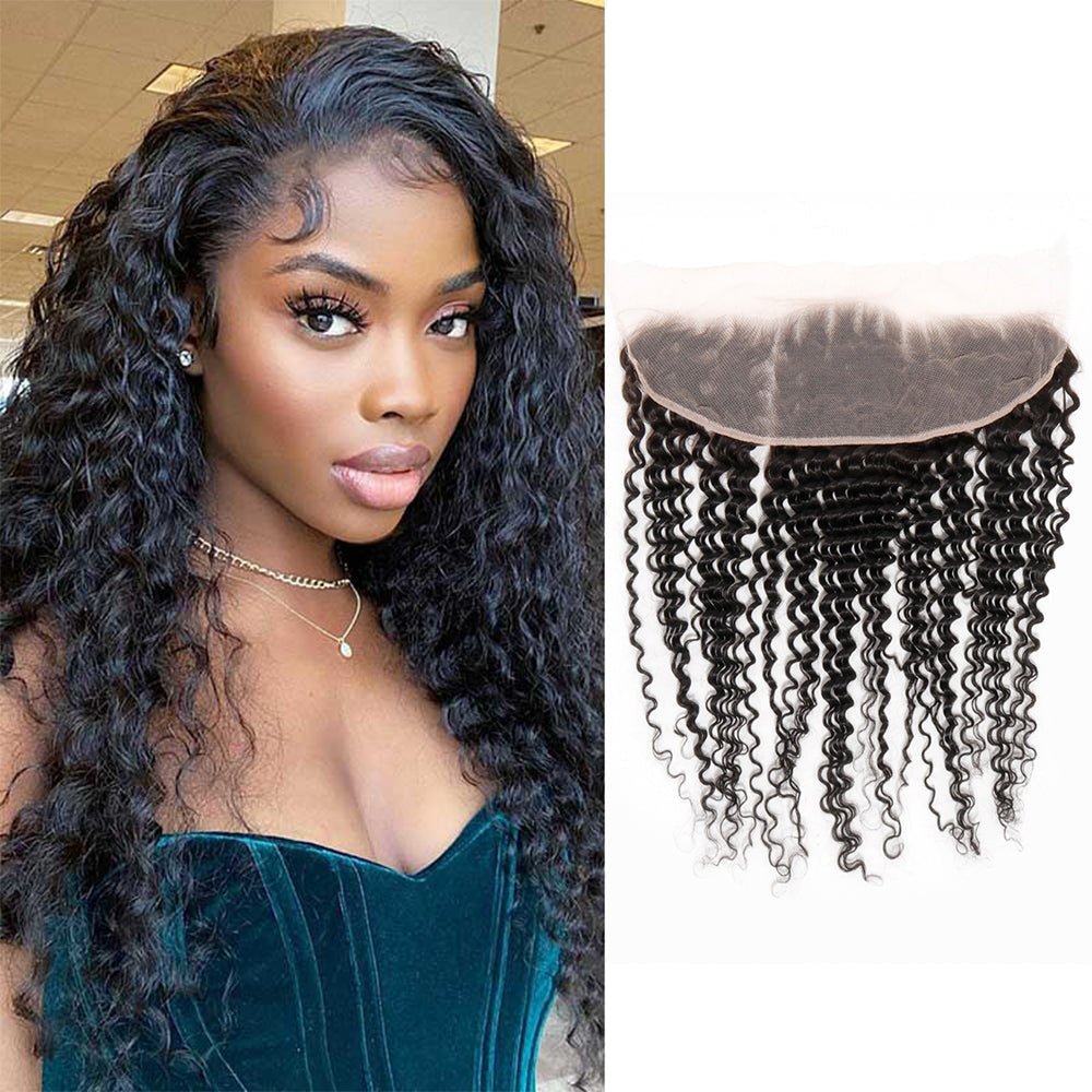 Ear To Ear 13x4 Deep Wave Swiss Lace Frontal With Baby Hair Brazilian Virgin Human Hair Unprocessed Deep Curly for Women