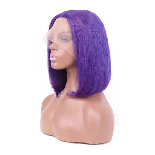 Aosun Short Purple Bob Wig Silky Straight 13x1x4 Swiss Lace Front T Part Virgin Human Hair Wigs Pre Plucked for Women 150% Density