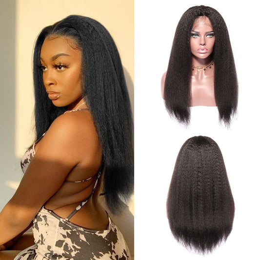 Kinky Straight Lace Front Wig for Black Women Yaki Straight Hair Wigs Easy to Wear for Daily Use with Baby Hair Heat Resistant