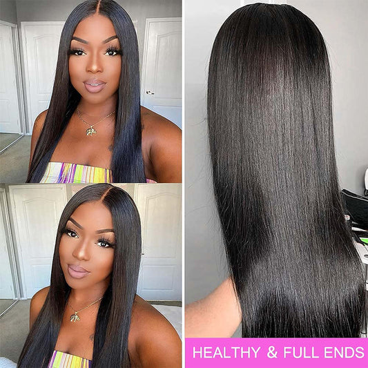 Aosun Hair 180% Density Virgin Peruvian Straight Human Hair Wigs for Black Women Natural Color Straight 4x4 Lace Closure Wig