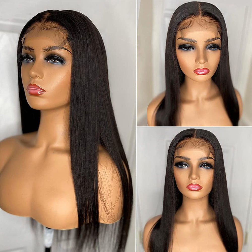 Aosun Hair 180% Density Virgin Peruvian Straight Human Hair Wigs for Black Women Natural Color Straight 4x4 Lace Closure Wig