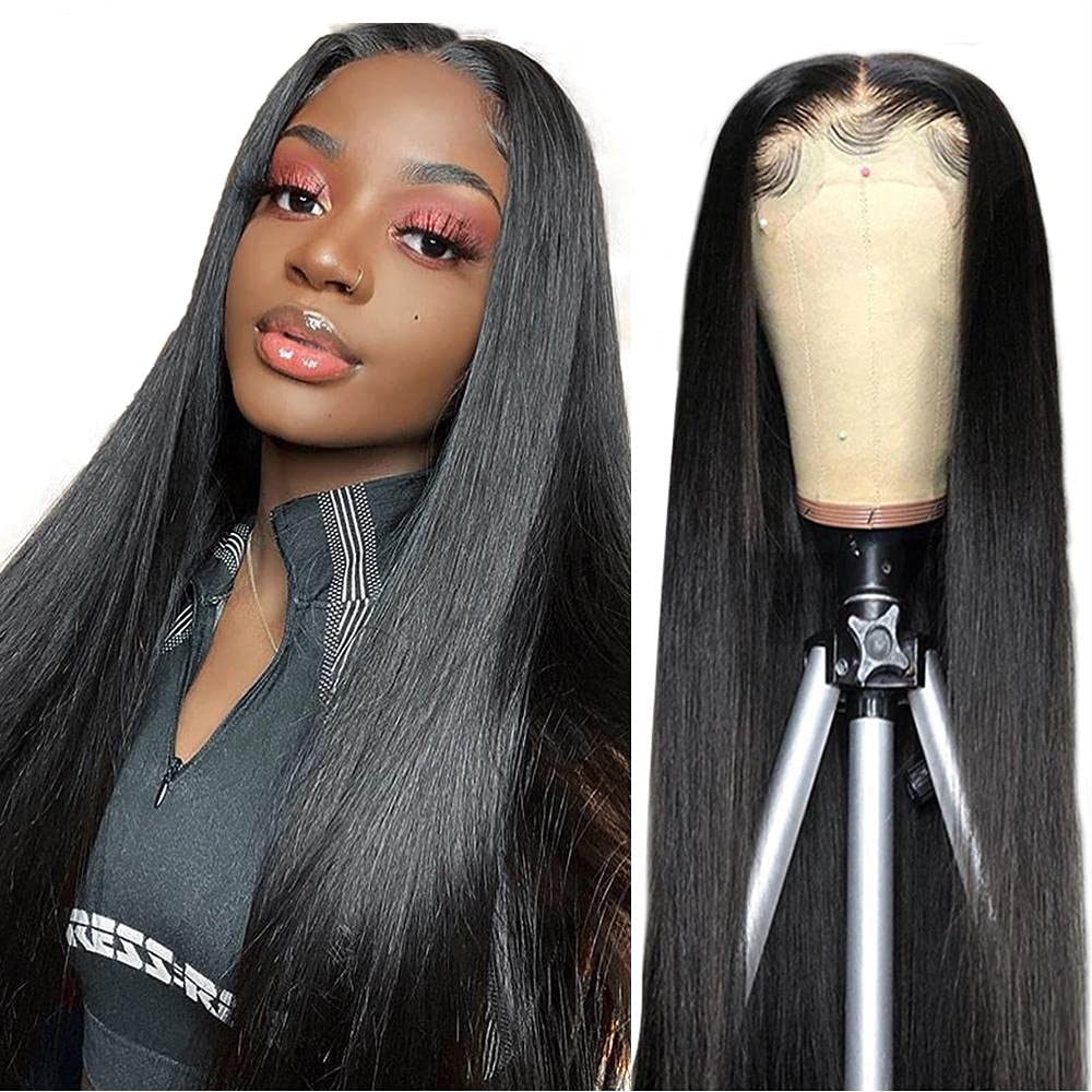 Aosun Hair 180% Density Virgin Peruvian Straight Human Hair Wigs for Black Women Natural Color Straight 4x4 Lace Closure Wig