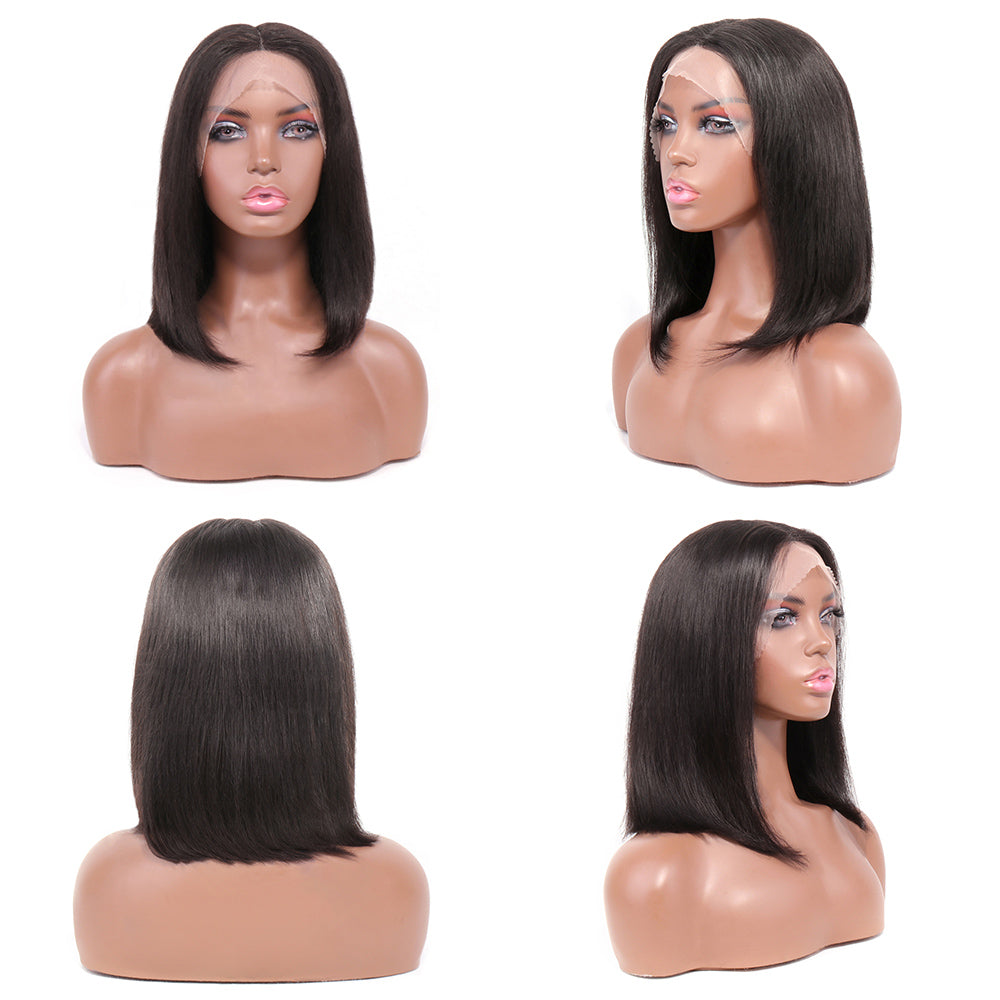 Aosun Straight Short Bob Wigs T-Part Lace Virgin Hair Deep Parting Lace Wig